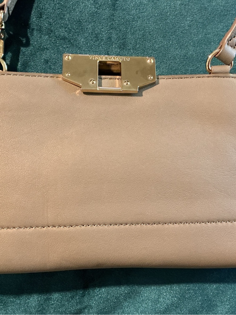 Vince Camuto Taupe Leather Crossbody / Clutch Wallet Purse | Gold Hardware